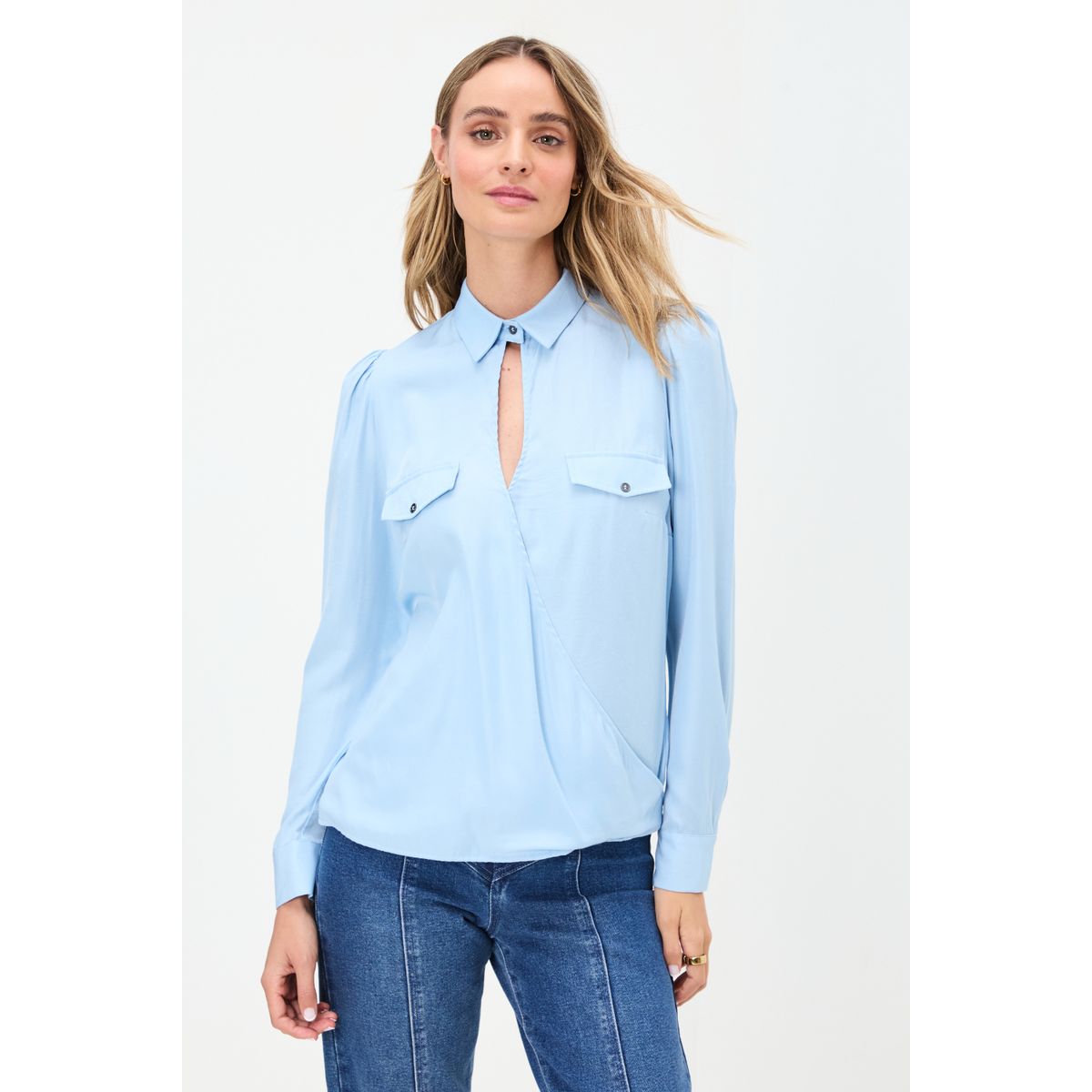 IO - Blusa Manga Larga Celeste Mujer Io