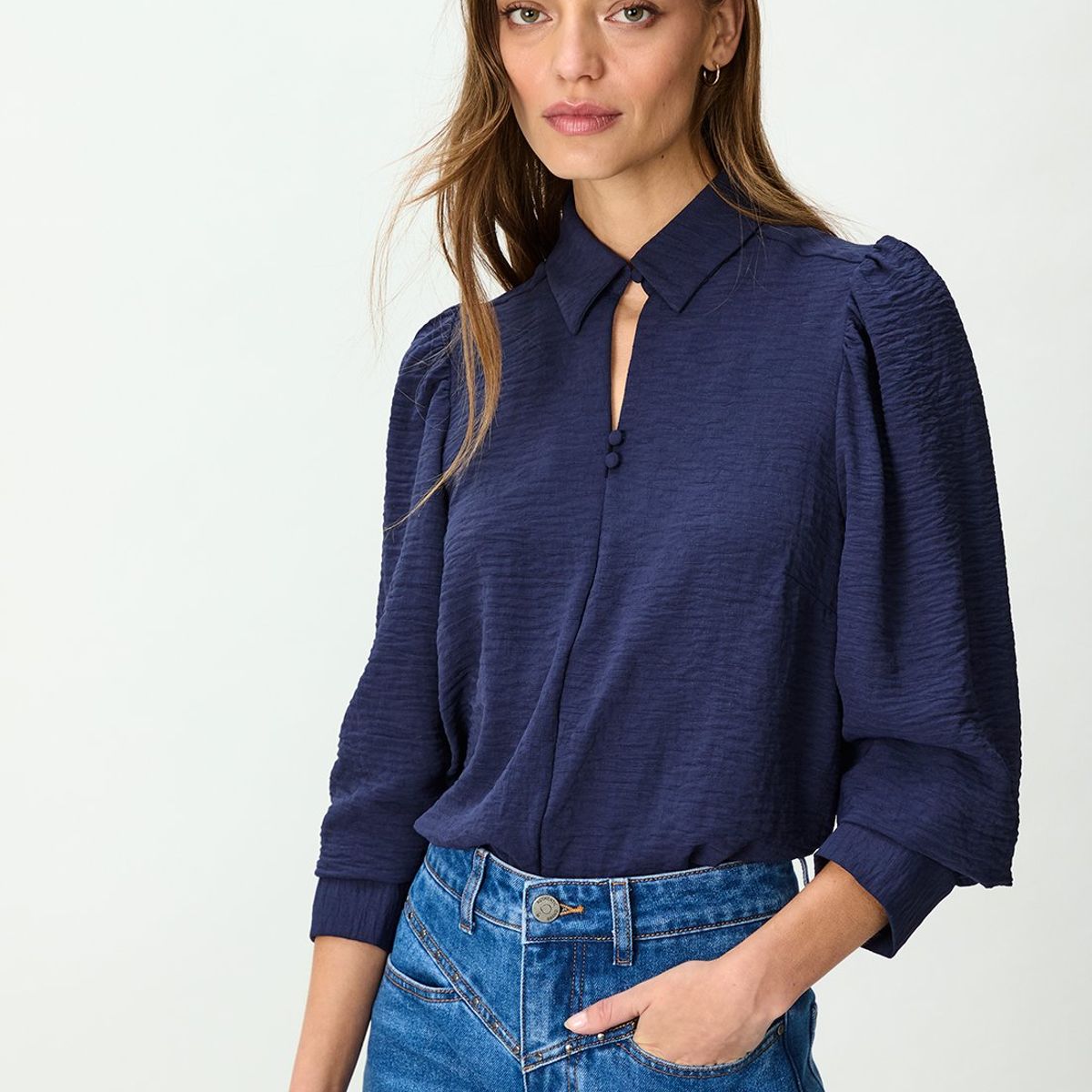 IO - Blusa Manga Larga Azul Marino Mujer Io