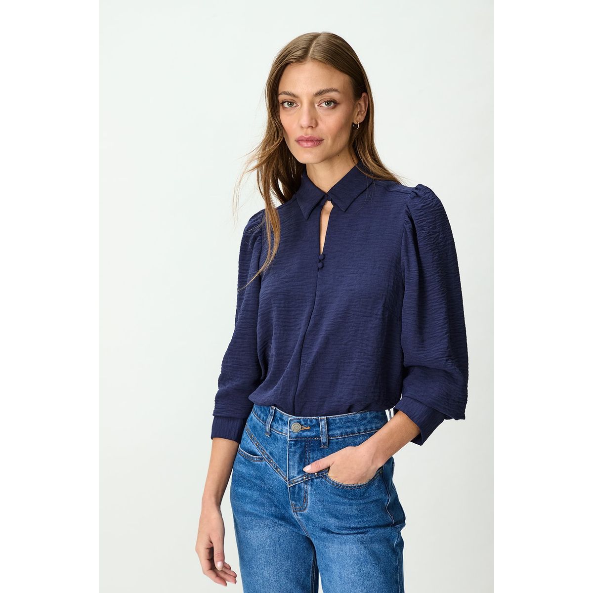 IO - Blusa Manga Larga Azul Marino Mujer Io