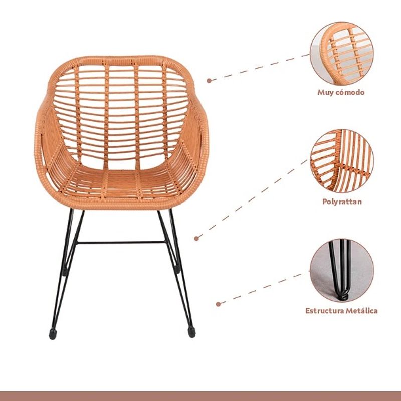 CORI CORI - Butaca con Apoyabrazos de Terraza Rattan Grecia Madera