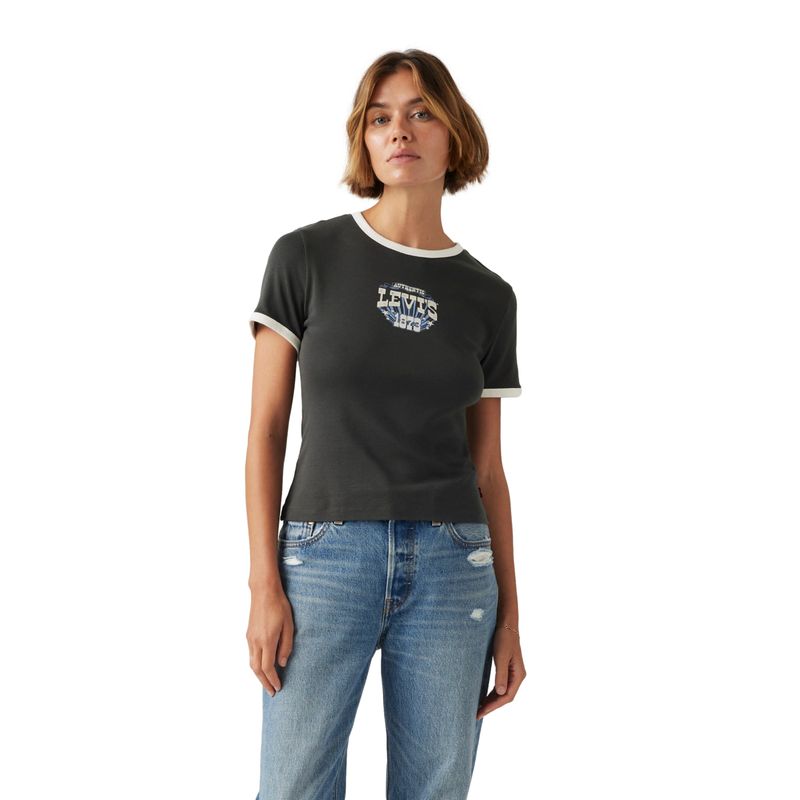 LEVIS - Polera Mujer Graphic Ringer Rickie Negro Levis
