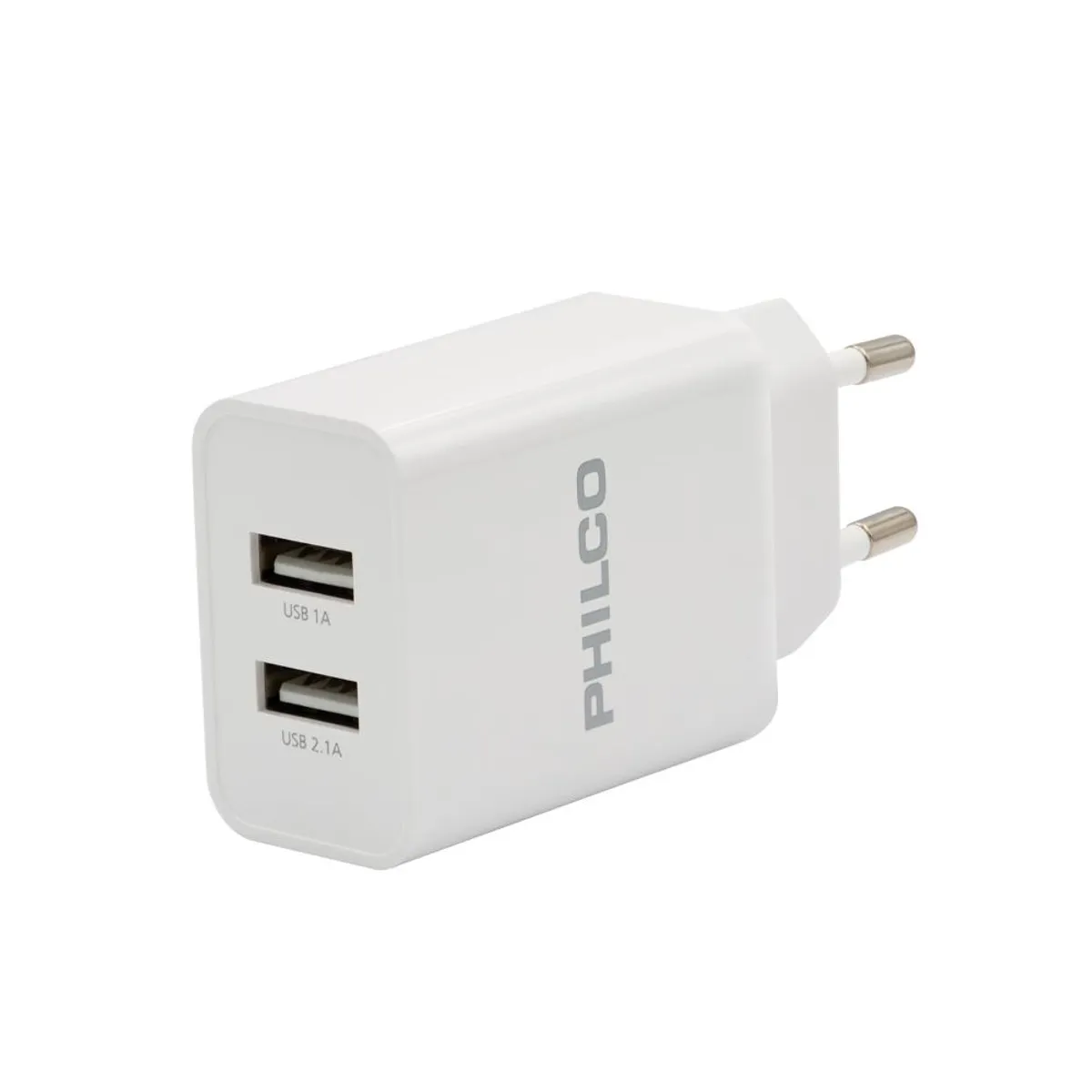 PHILCO - CARG. DE PARED 2.1 A DOBLE USB C/CABLE IPHONE R1090 BLANCO