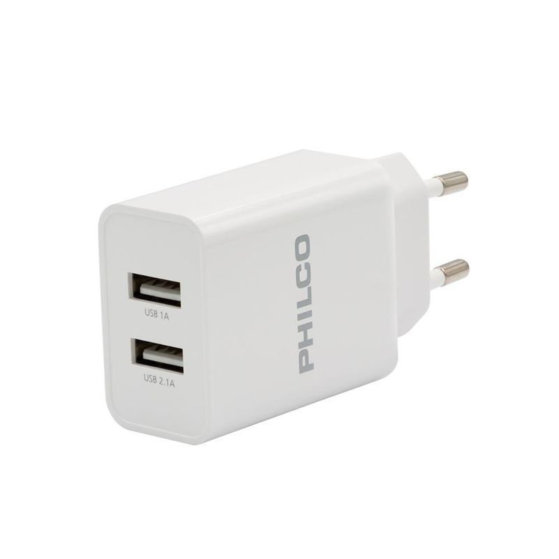 PHILCO - CARG. DE PARED 2.1 A DOBLE USB C/CABLE IPHONE R1090 BLANCO - Blanco
