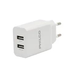 PHILCO - CARG. DE PARED 2.1 A DOBLE USB C/CABLE IPHONE R1090 BLANCO - Blanco