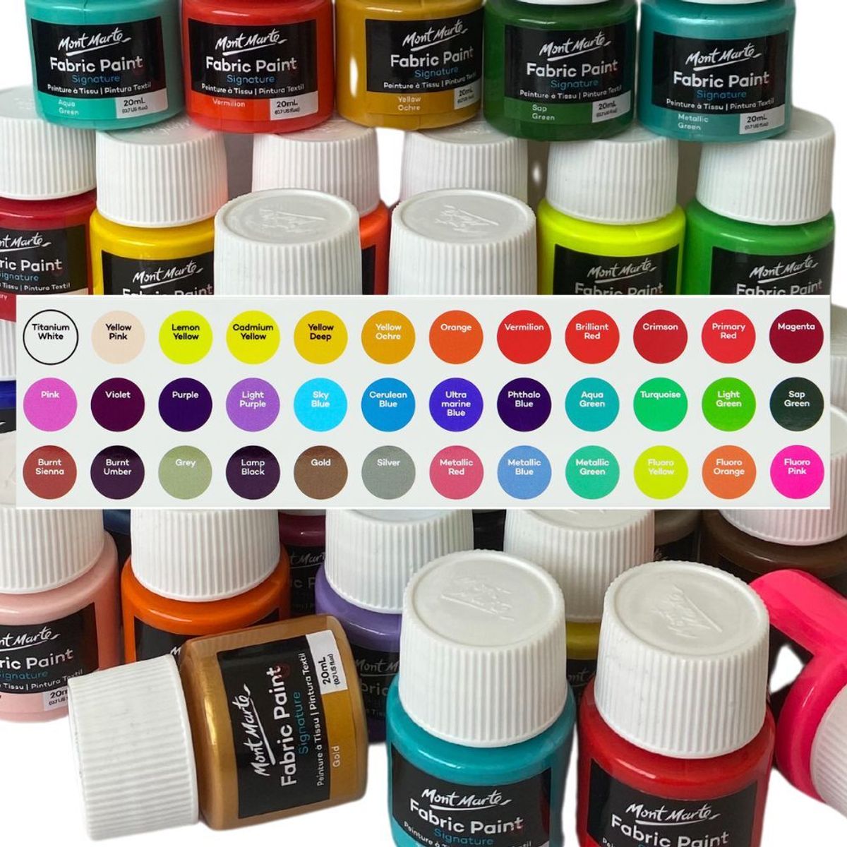 MONT MARTE - Set 36 pinturas de tela 20 ml Mont Marte