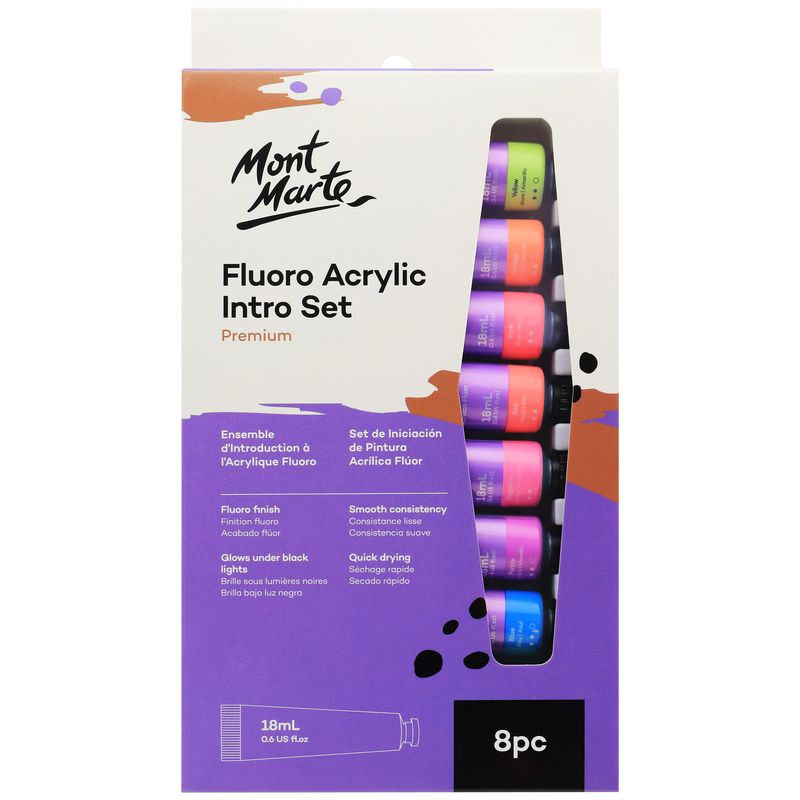 MONT MARTE - Set 8 pinturas acrílicas fluor glow x 18 ml Mont Marte