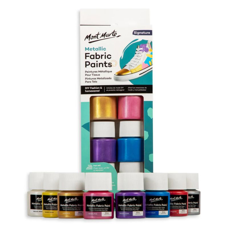 MONT MARTE - Set 8 pinturas de tela metálicas Mont Marte x 20 ml