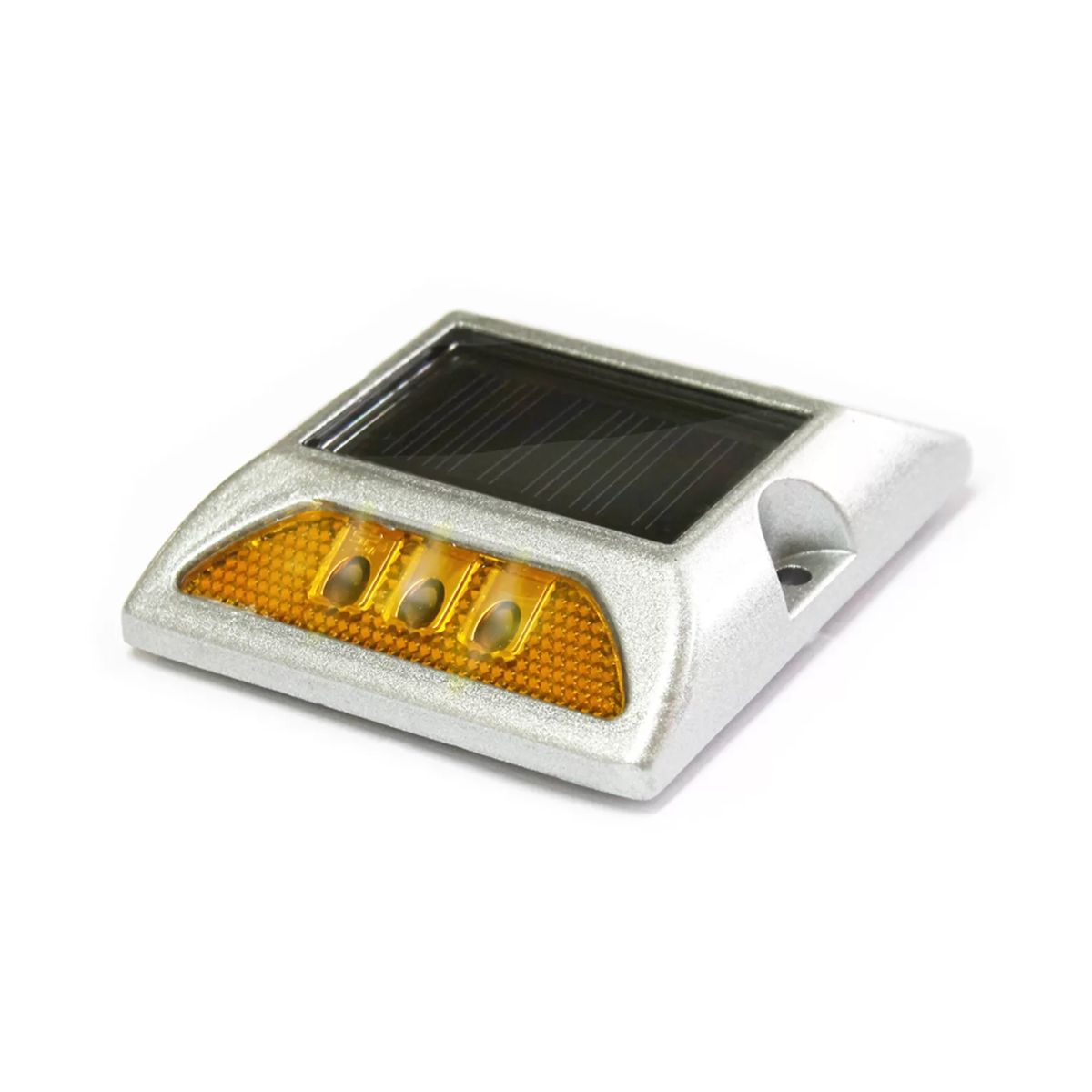 QRUBBER - Tacha vial solar sin vástago doble led amarilla QRubber