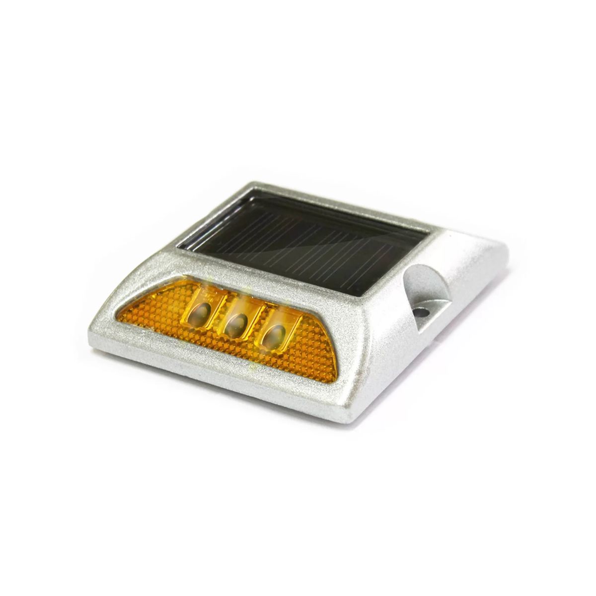 QRUBBER - Tacha vial solar sin vástago doble led amarilla QRubber