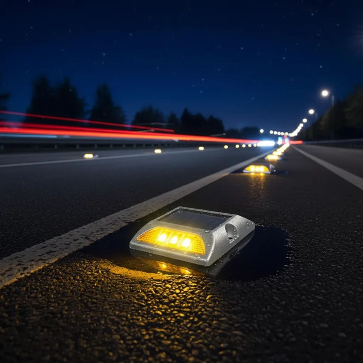 QRUBBER - Tacha vial solar sin vástago doble led amarilla QRubber