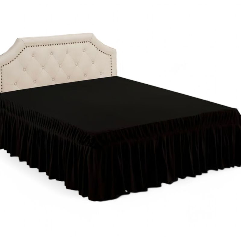 GENERICO - Faldón De 2 Plazas Para Cama Elasticados Unicolor Poliéster Negro
