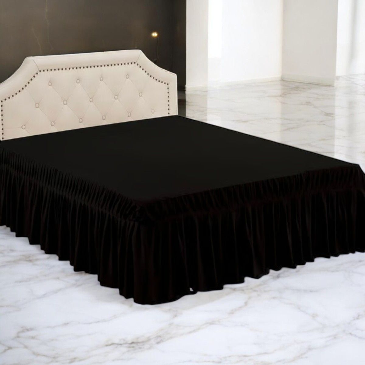 GENERICO - Faldón De 2 Plazas Para Cama Elasticados Unicolor Poliéster Negro