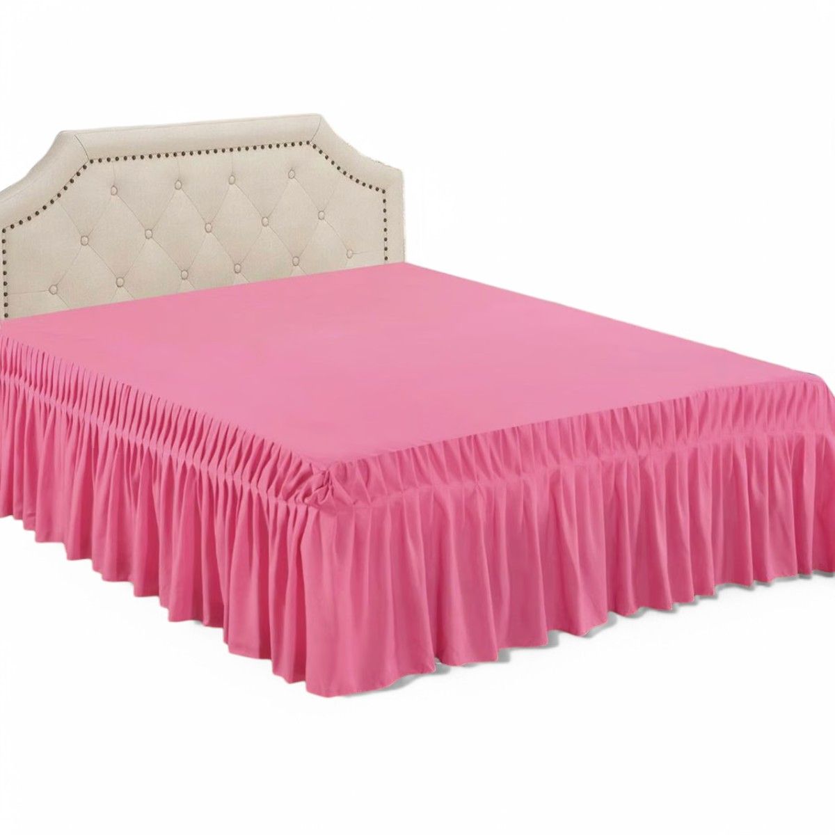 GENERICO - Faldón De 2 Plazas Para Cama Elasticados Unicolor Poliéster Rosa