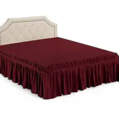 GENERICO - Faldón Para Cama king Elasticados Unicolor Poliéster Color Burdeo