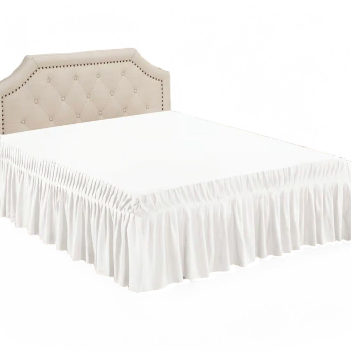 GENERICO - Faldón Para Cama king Elasticados Unicolor Poliéster Color Blanco