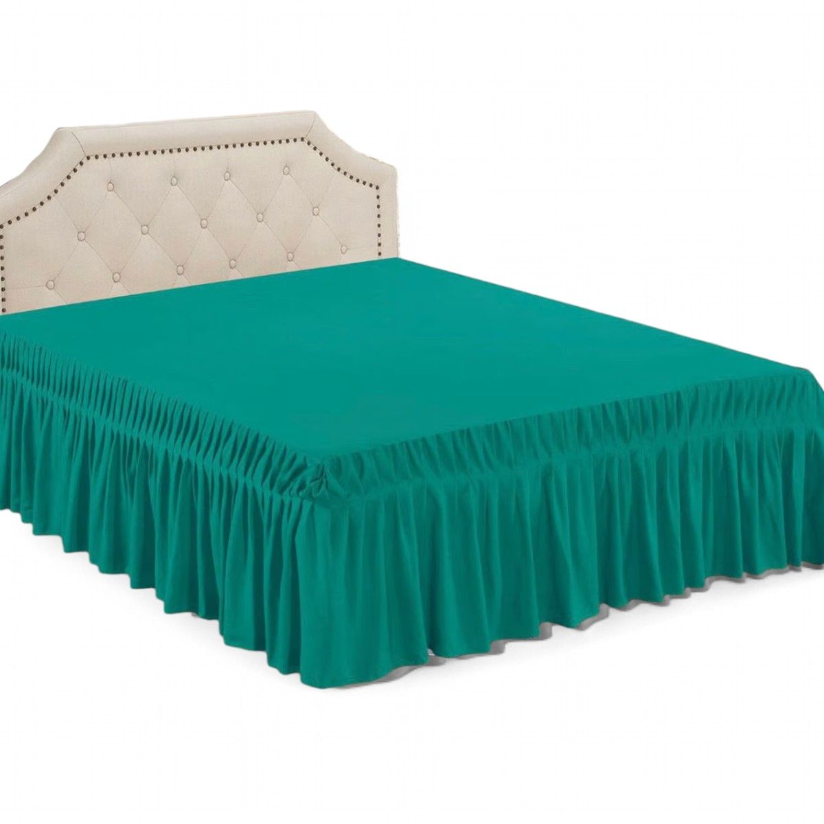 GENERICO - Faldón Para Cama king Elasticados Unicolor Poliéster Color Turquesa