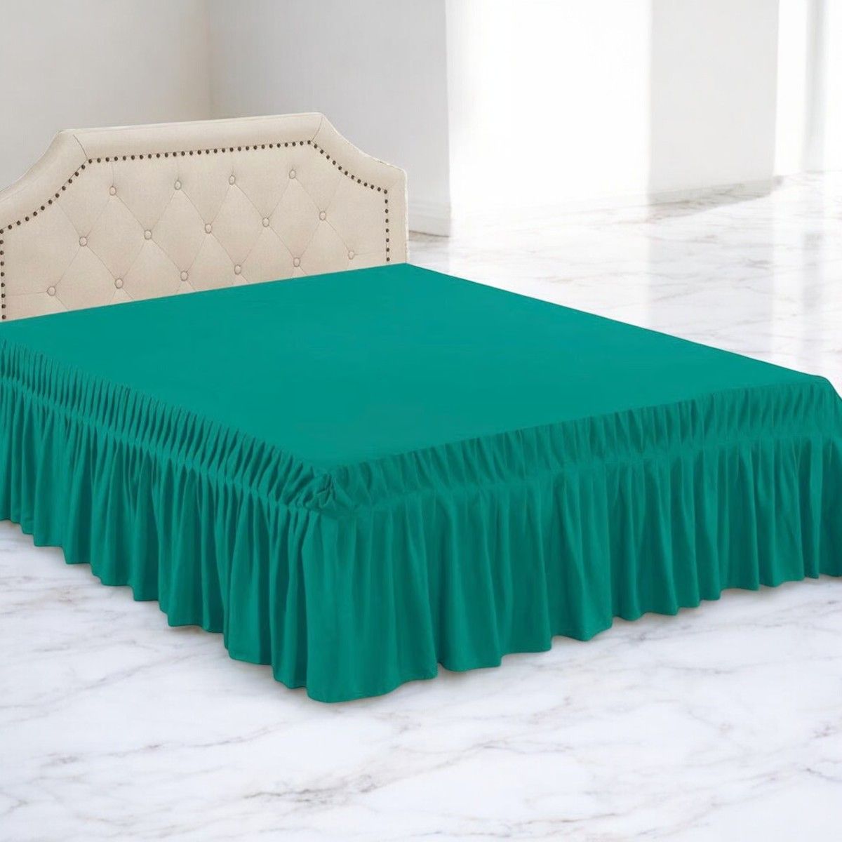 GENERICO - Faldón Para Cama king Elasticados Unicolor Poliéster Color Turquesa