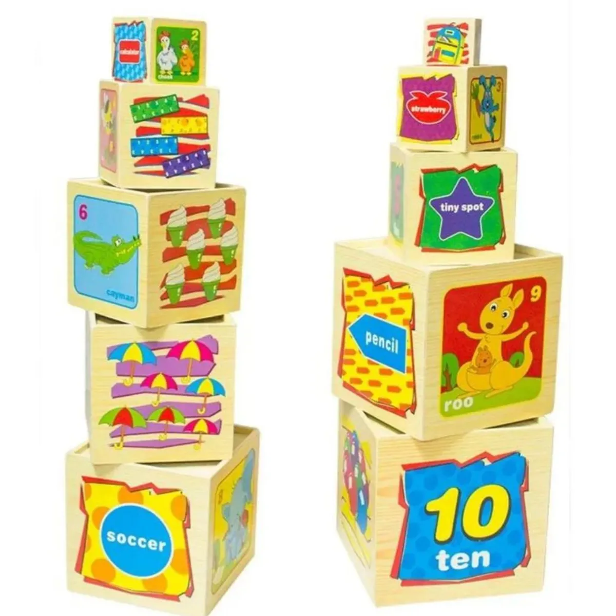 GENERICO - Juego Cubos De Encaje Madera Torre 10 Cubos Para Bebes Niños
