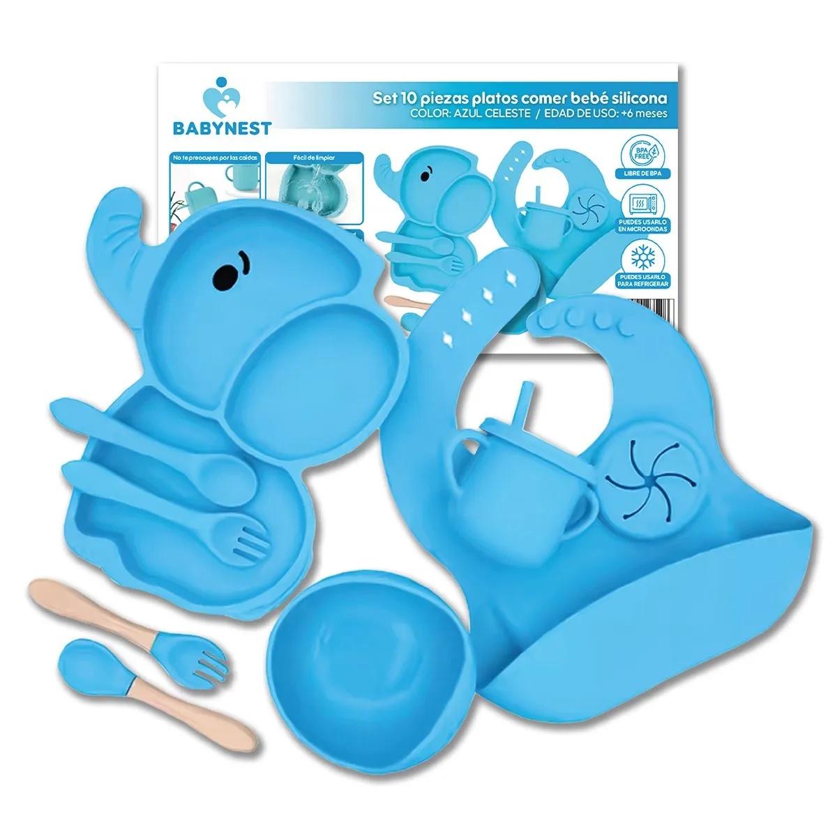 BABYNEST - Set Alimentacion Silicona Bebe 10P Antideslizante BabyNest