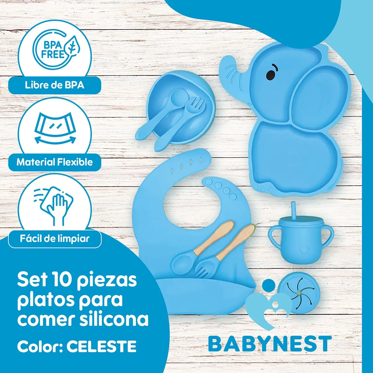 BABYNEST - Set Alimentacion Silicona Bebe 10P Antideslizante BabyNest
