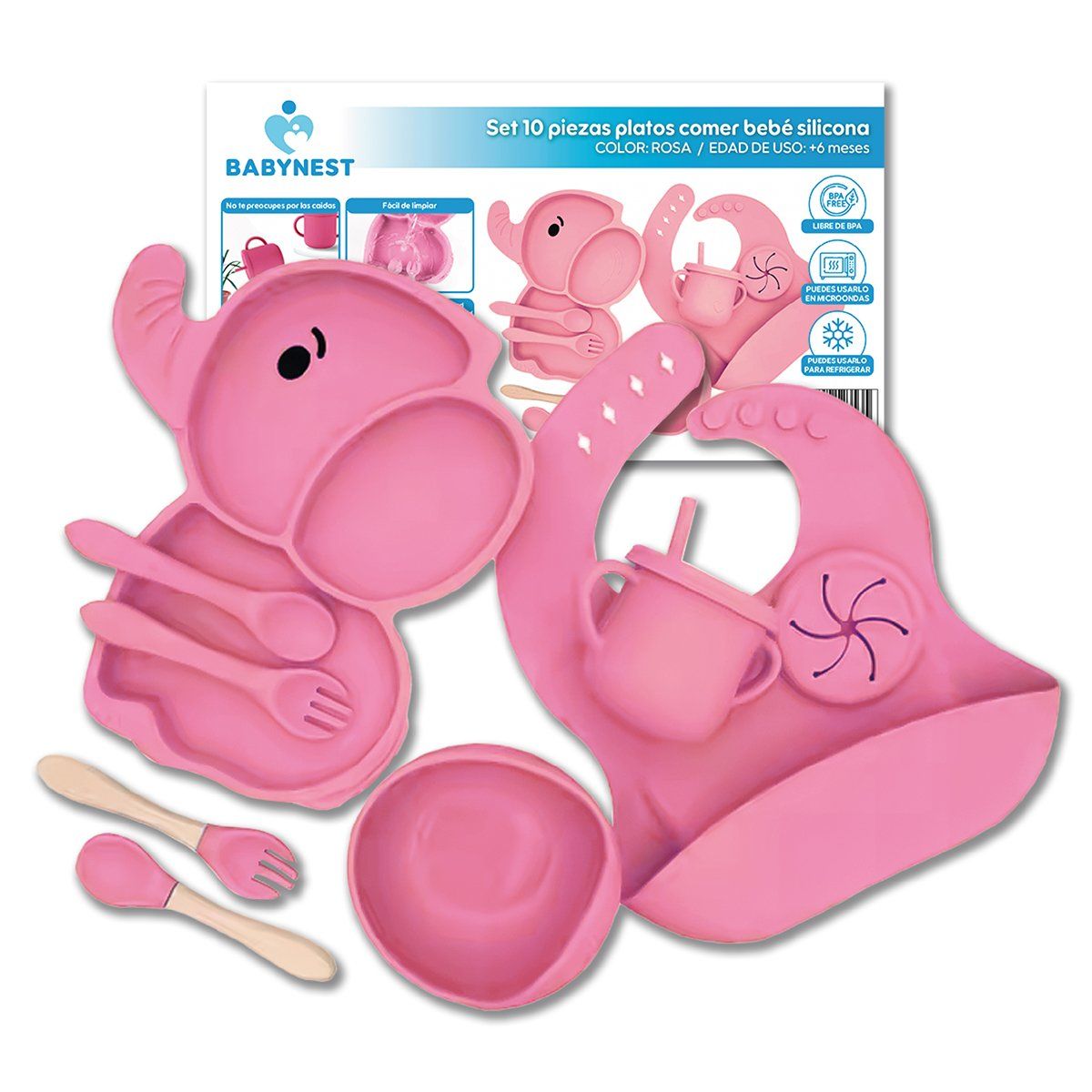 BABYNEST - Set Alimentacion Silicona Bebe 10P Antideslizante BabyNest