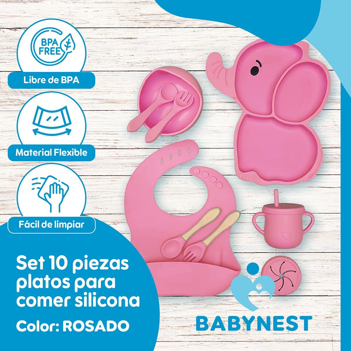 BABYNEST - Set Alimentacion Silicona Bebe 10P Antideslizante BabyNest