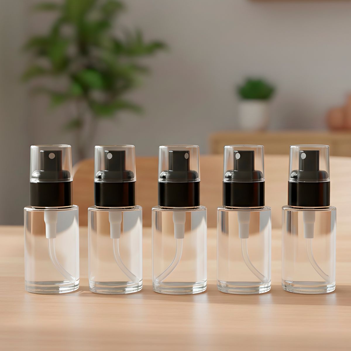 GENERICO - Set 12 Frascos Transparente Válvula de Spray Tapa Negra 30ml