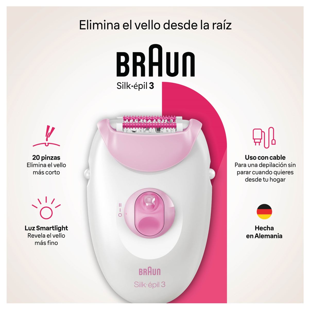 BRAUN - Depiladora Eléctrica Braun Silk Épil 3 Rosada