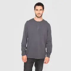 BUBBA - Polera Manga Larga Henley Gris Oscuro Black
