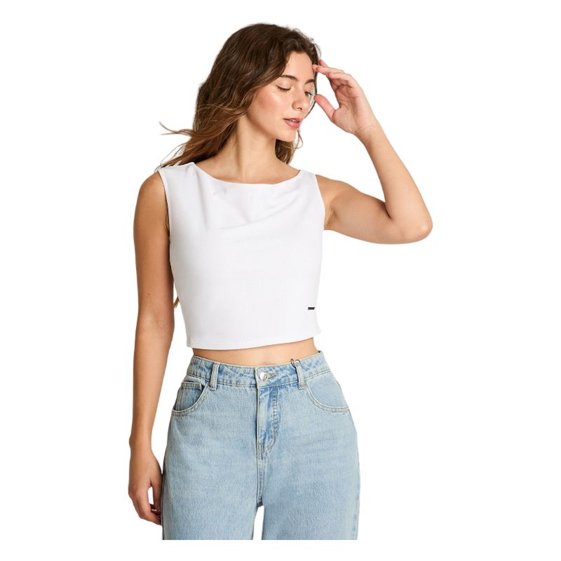 ACUARELA - Polera Sin Mangas Escote asimétrico Blanco