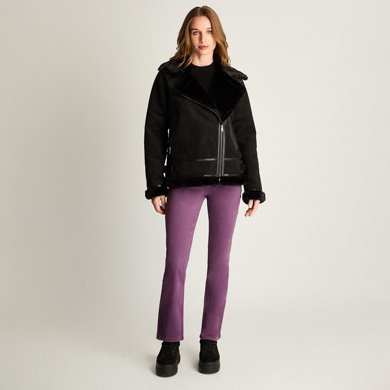 CURVI - Chaqueta Biker Bonded Cinturón Negro