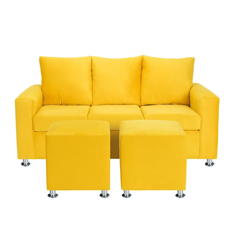BODEVIR - Sofa Kendy 3C+2 Pouf Felpa 12 Amarillo