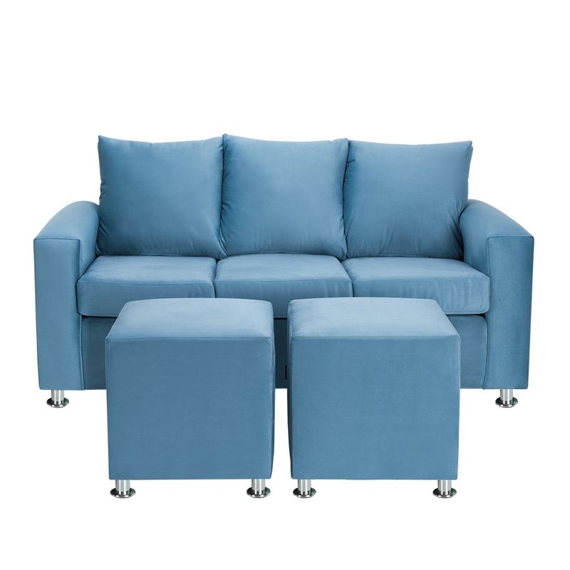 BODEVIR - Sofa Kendy 3C+2 Pouf Felpa 12 Azul Petroleo