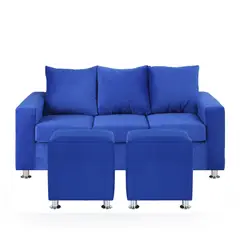 BODEVIR - Sofa Kendy 3C+2 Pouf Felpa 12 Azul Rey