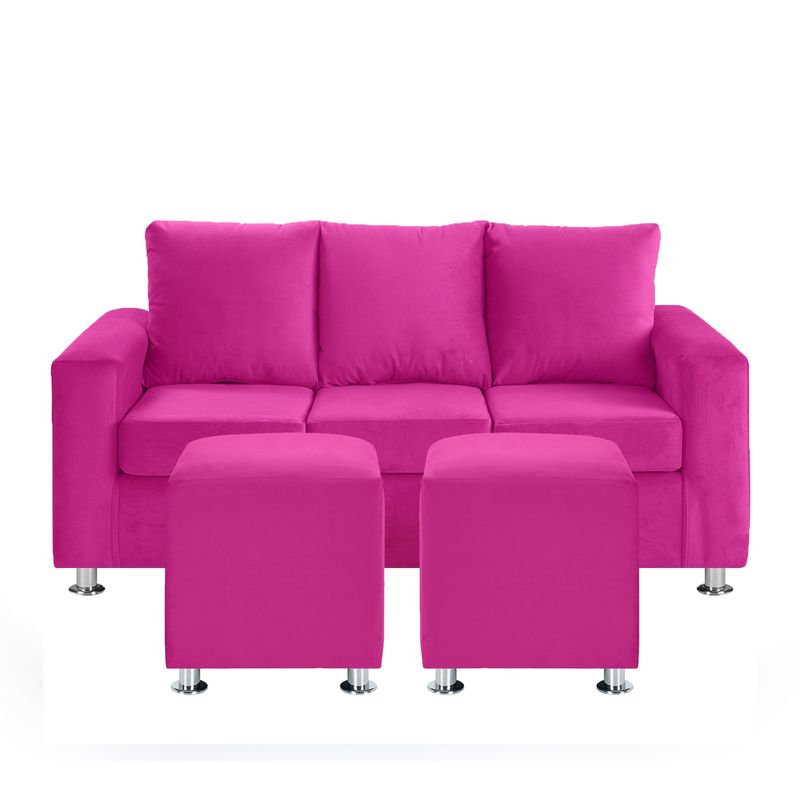 BODEVIR - Sofa Kendy 3C+2 Pouf Felpa 12 Fucsia