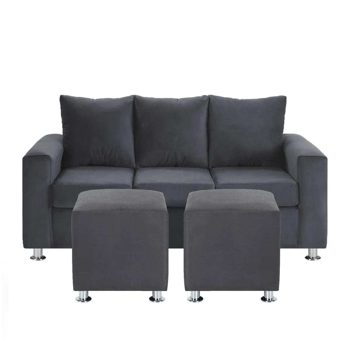 BODEVIR - Sofa Kendy 3C+2 Pouf Felpa 12 Gris