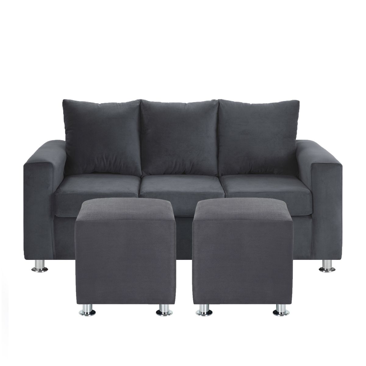 BODEVIR - Sofa Kendy 3C+2 Pouf Felpa 12 Gris