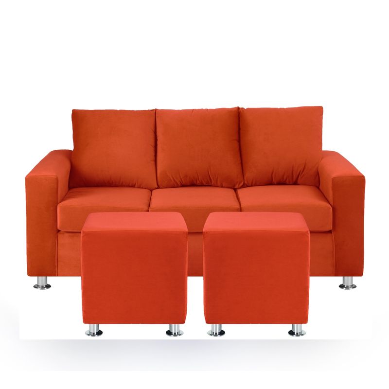BODEVIR - Sofa Kendy 3C+2 Pouf Felpa 12 Naranjo