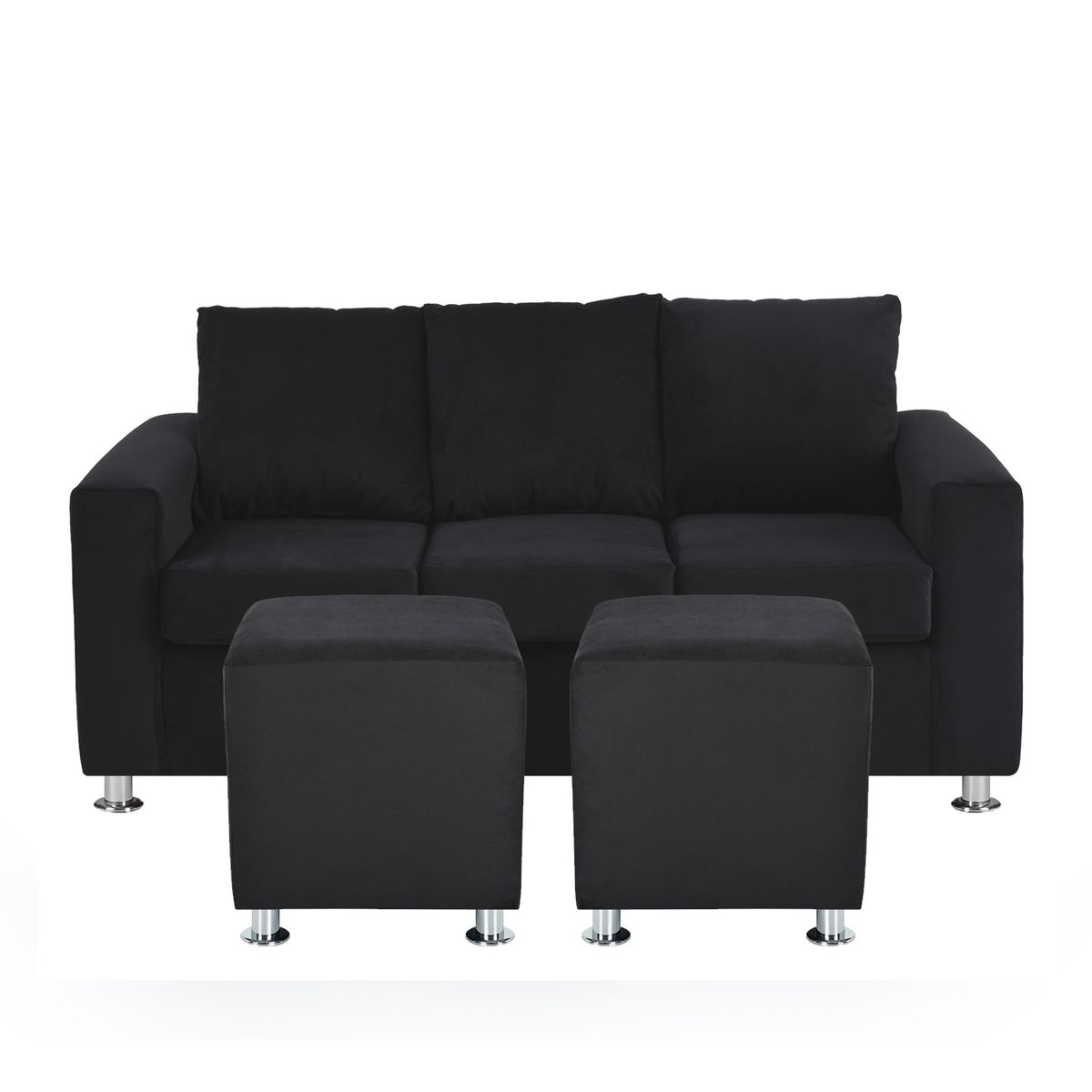 BODEVIR - Sofa Kendy 3C+2 Pouf Felpa 12 Negro