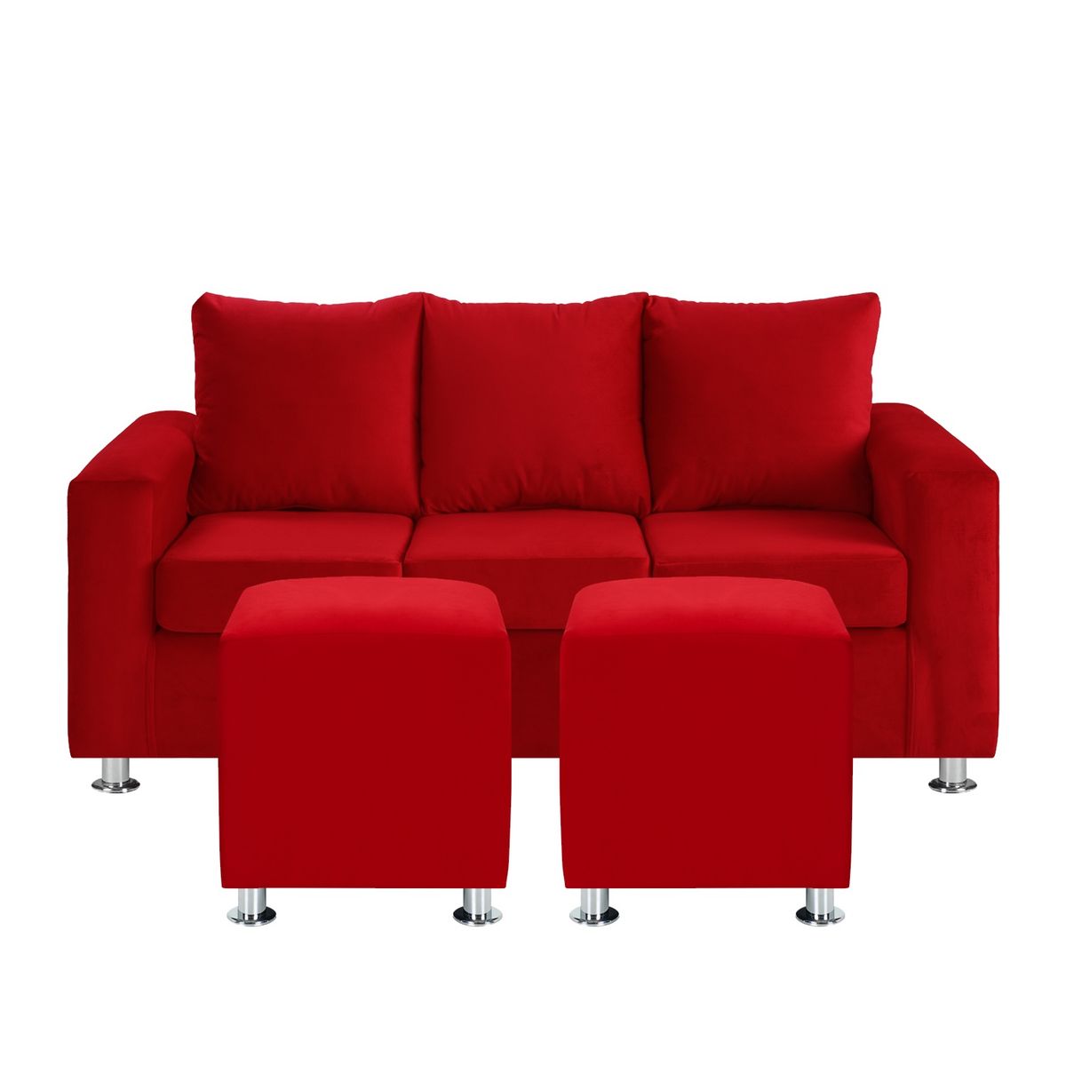 BODEVIR - Sofa Kendy 3C+2 Pouf Felpa 12 Rojo