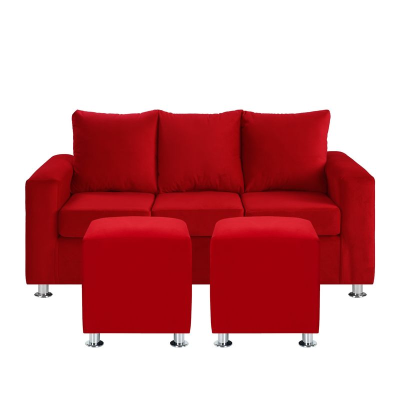 BODEVIR - Sofa Kendy 3C+2 Pouf Felpa 12 Rojo
