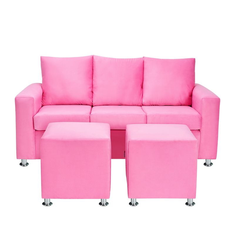 BODEVIR - Sofa Kendy 3C+2 Pouf Felpa 12 Rosado