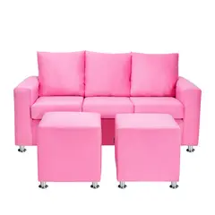BODEVIR - Sofa Kendy 3C+2 Pouf Felpa 12 Rosado