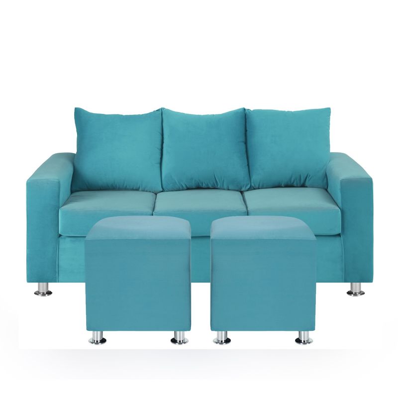 BODEVIR - Sofa Kendy 3C+2 Pouf Felpa 12 Turquesa