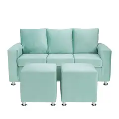 BODEVIR - Sofa Kendy 3C+2 Pouf Felpa 12 Verde Agua
