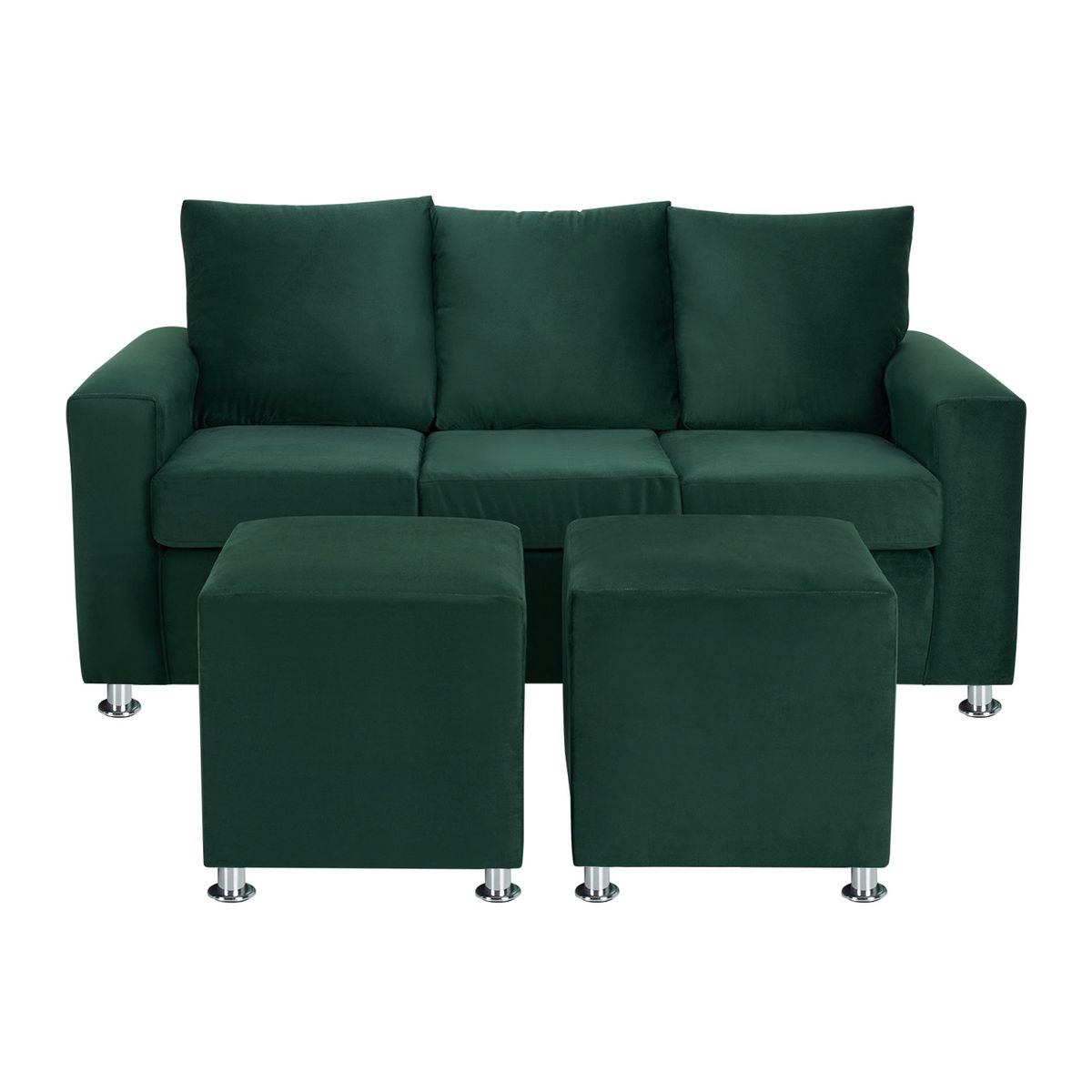 BODEVIR - Sofa Kendy 3C+2 Pouf Felpa 12 Verde Botella