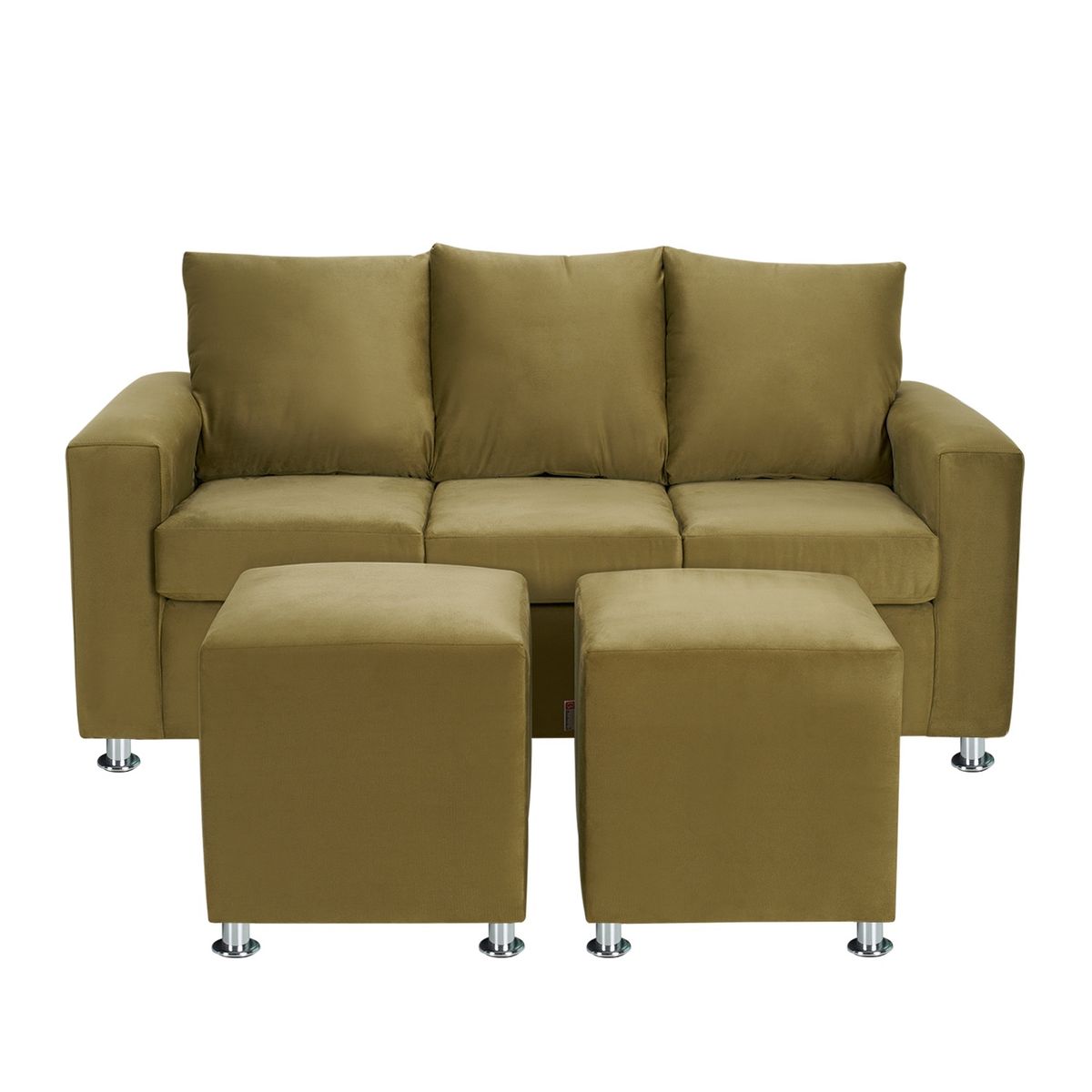 BODEVIR - Sofa Kendy 3C+2 Pouf Felpa 12 Verde Musgo