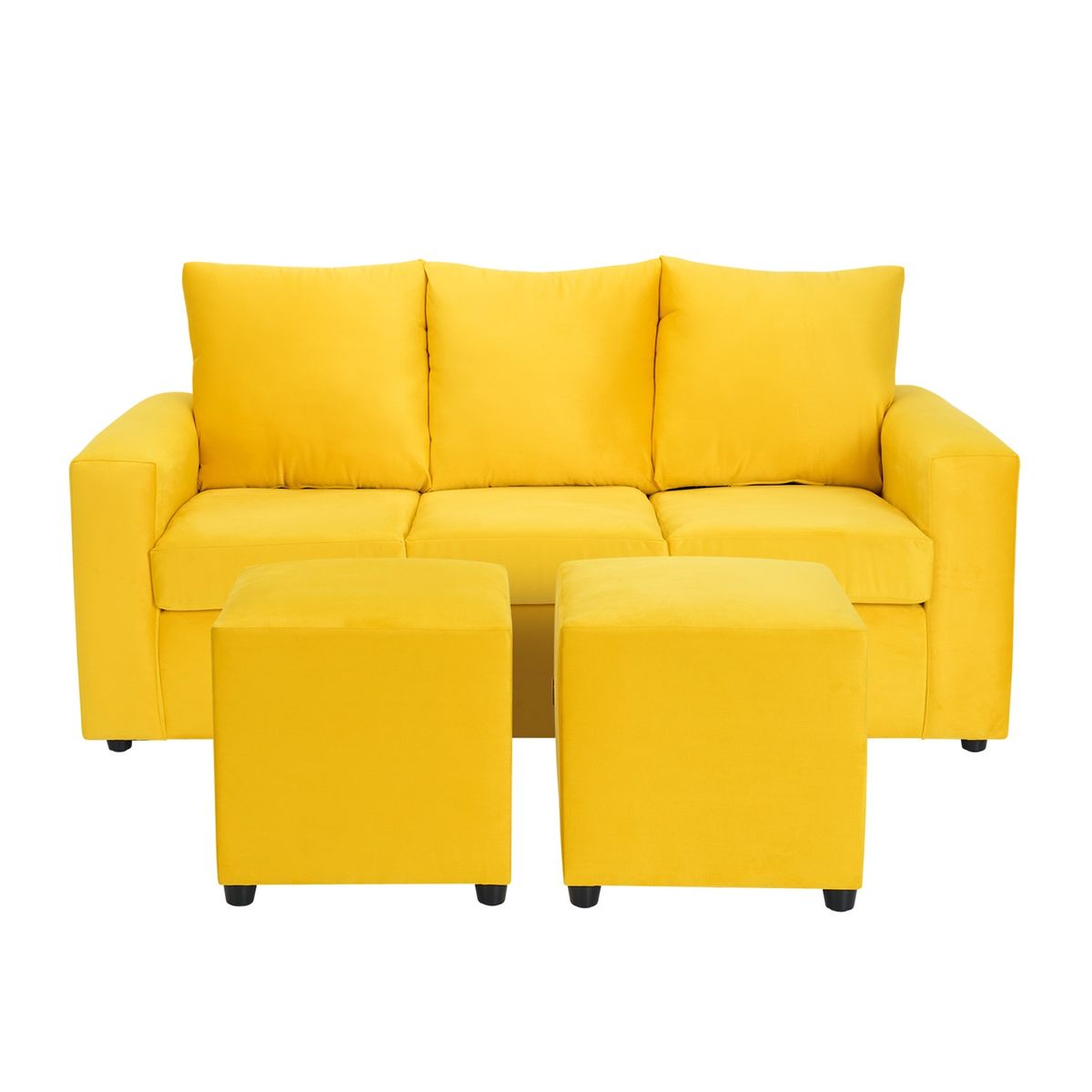 BODEVIR - Sofa Kendy 3C+2 Pouf Felpa 30 Amarillo