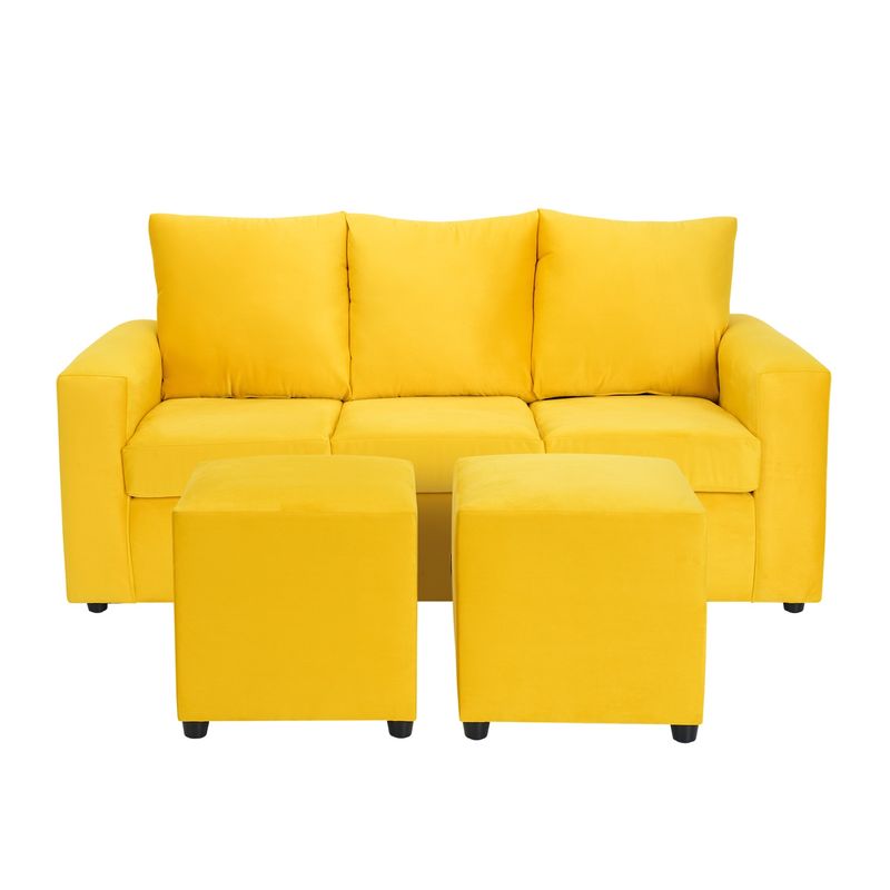 BODEVIR - Sofa Kendy 3C+2 Pouf Felpa 30 Amarillo