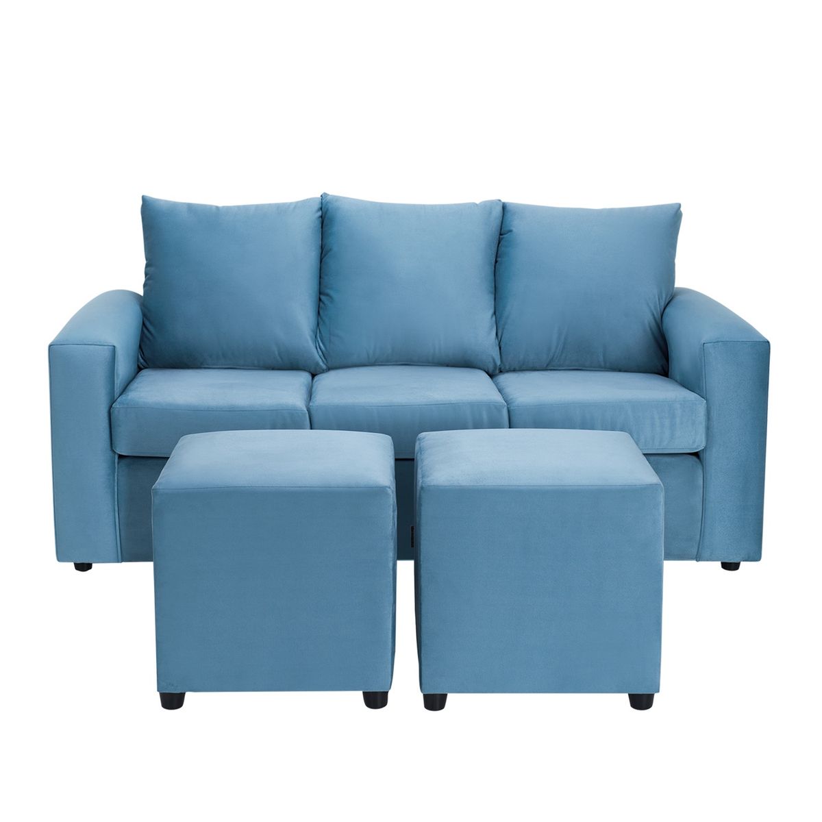 BODEVIR - Sofa Kendy 3C+2 Pouf Felpa 30 Azul Petroleo